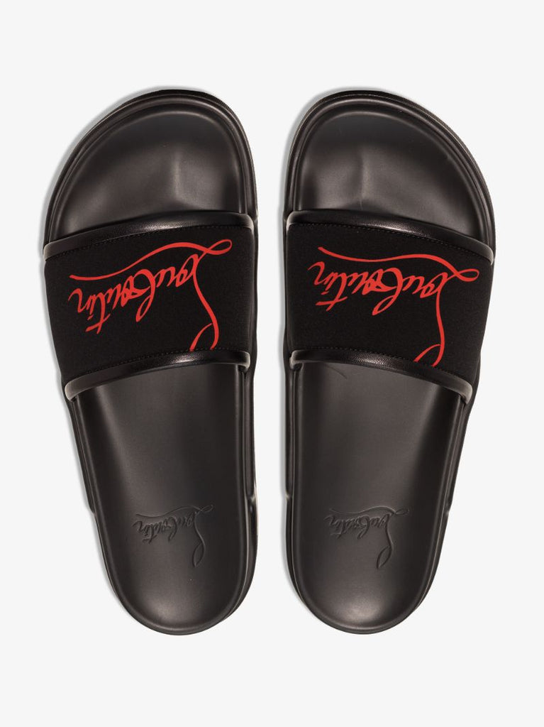 Black Pool Logo Leather Slides