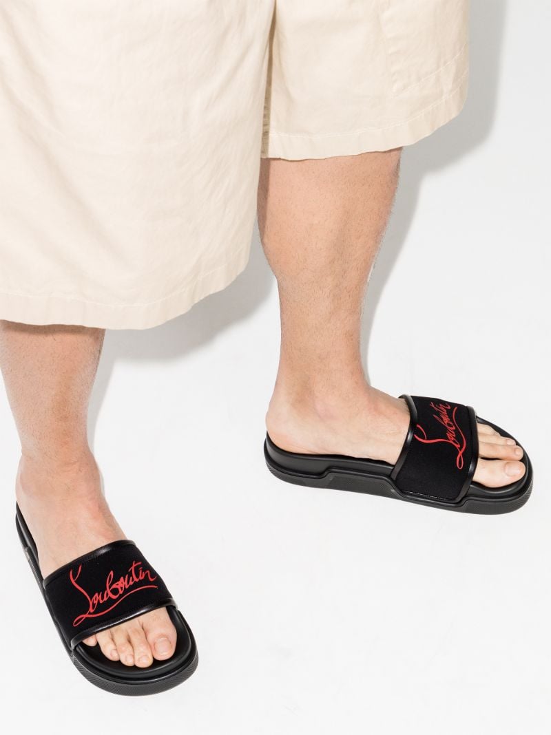 Black Pool Logo Leather Slides