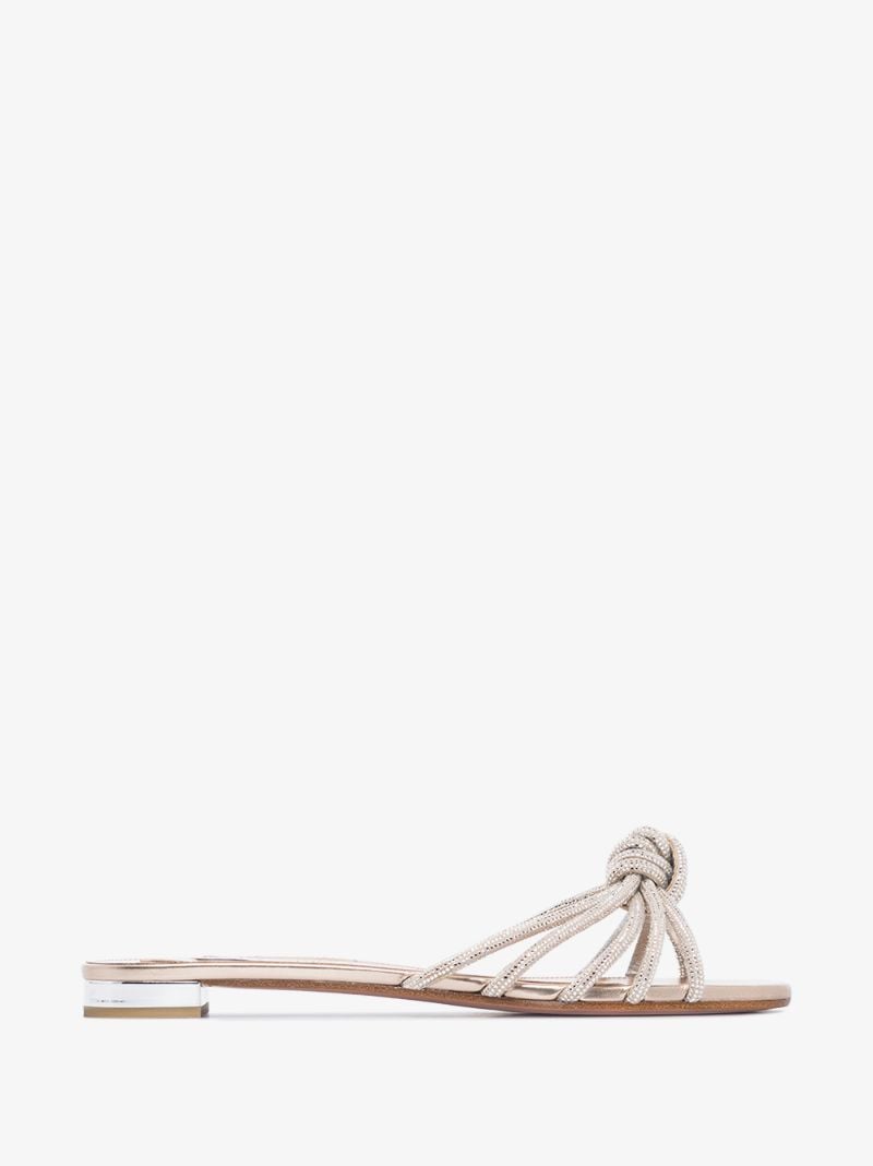 Gold Celeste Crystal Leather Sandals