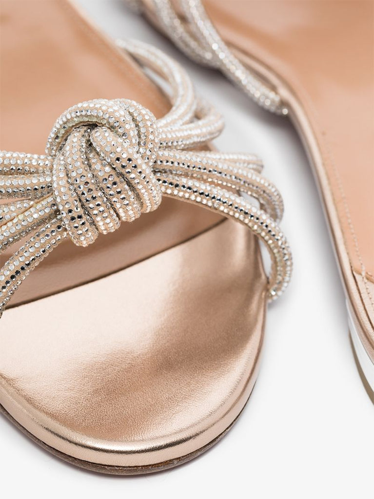 Gold Celeste Crystal Leather Sandals