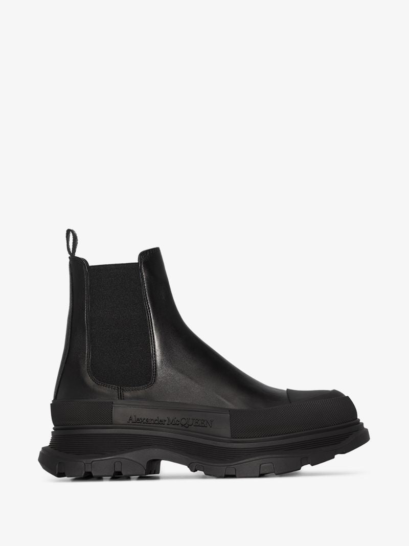 Black Tread Slick Leather Chelsea Boots