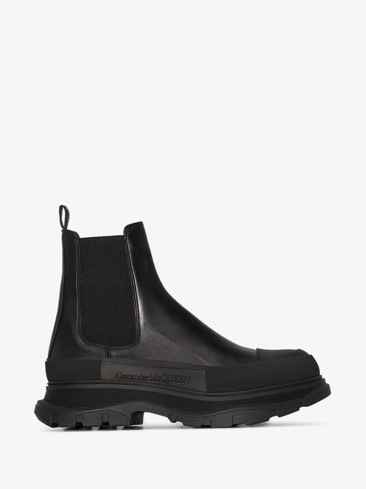 Black Tread Slick Leather Chelsea Boots
