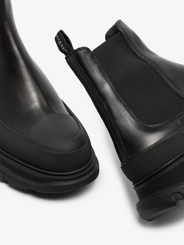 Black Tread Slick Leather Chelsea Boots