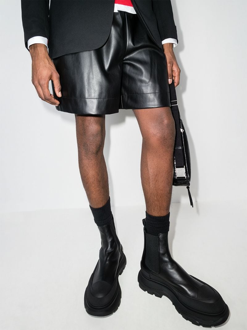 Black Tread Slick Leather Chelsea Boots