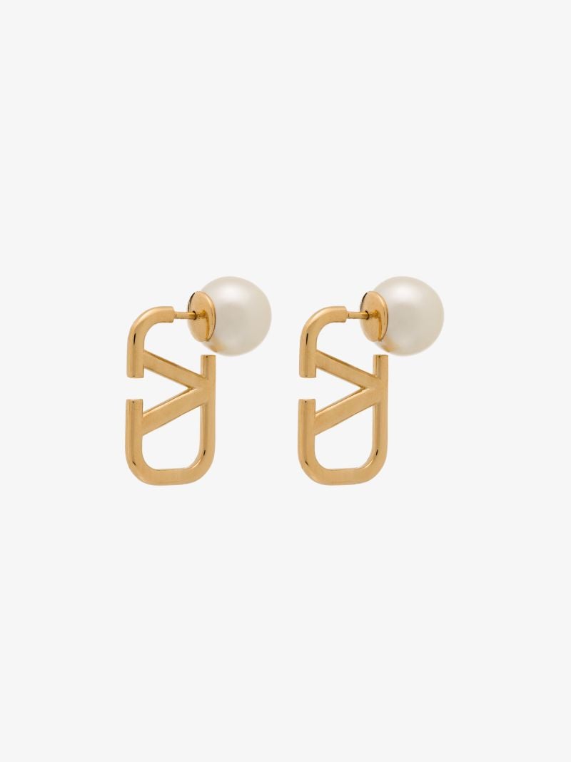 Gold Tone Vlogo Pearl Stud Earrings