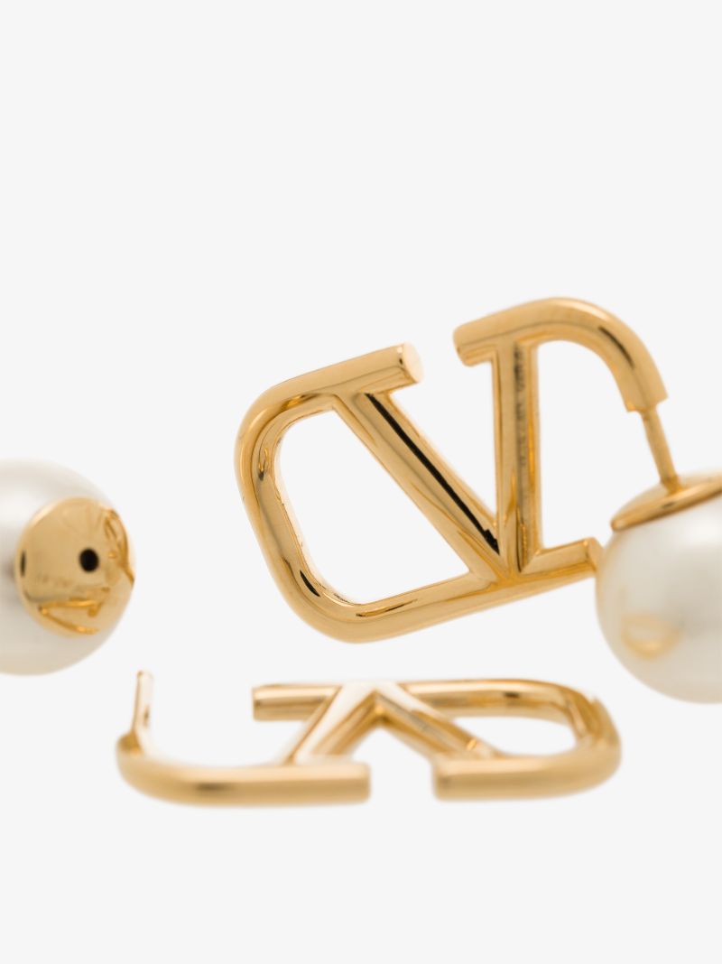 Gold Tone Vlogo Pearl Stud Earrings