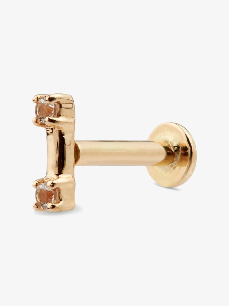 14k Yellow Gold Two Stone Staple Topaz Earring