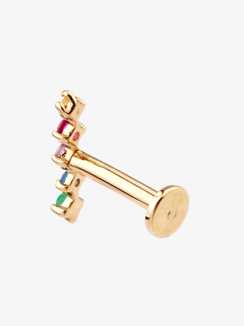 14k Yellow Gold Rainbow Bar Earring