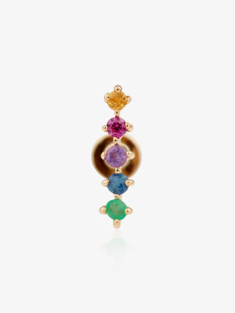 14k Yellow Gold Rainbow Bar Earring
