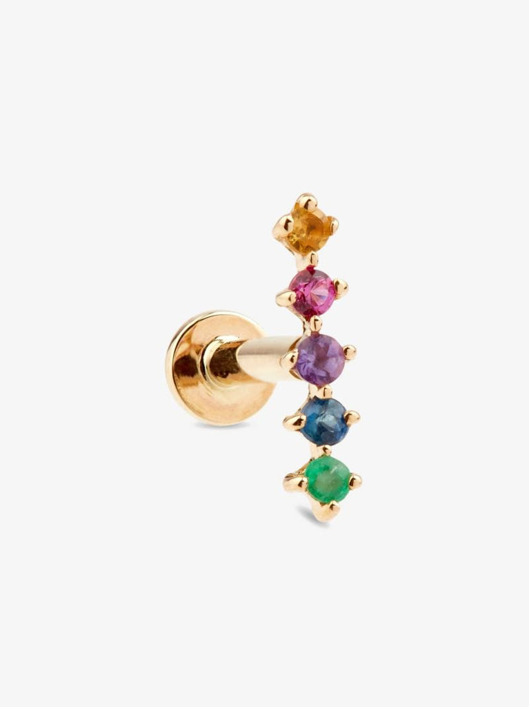 14k Yellow Gold Rainbow Bar Earring