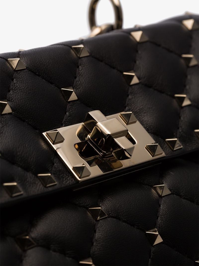 Black Rockstud Spike Small Leather Shoulder Bag