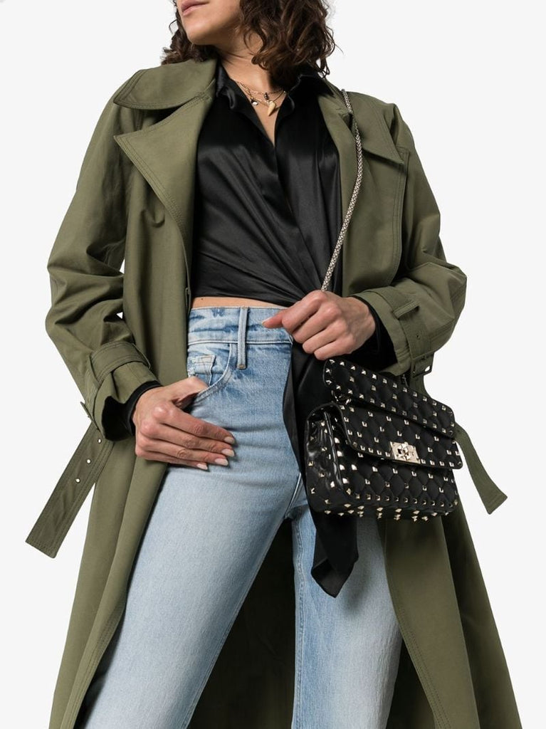 Black Rockstud Spike Small Leather Shoulder Bag