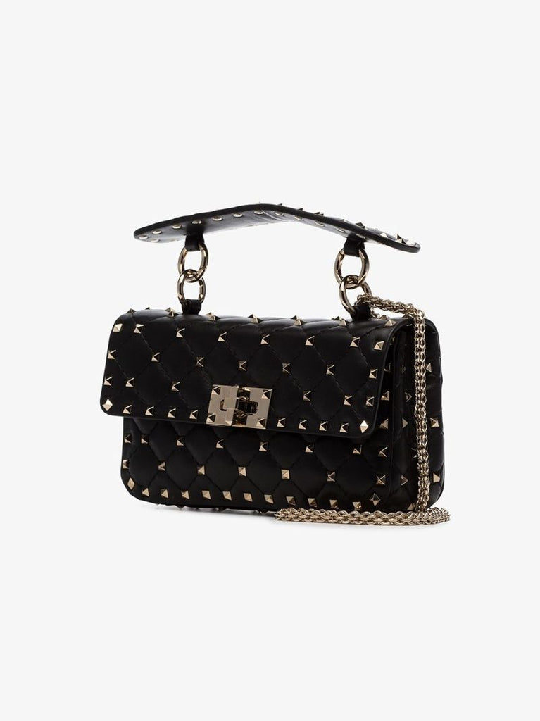 Black Rockstud Spike Small Leather Shoulder Bag