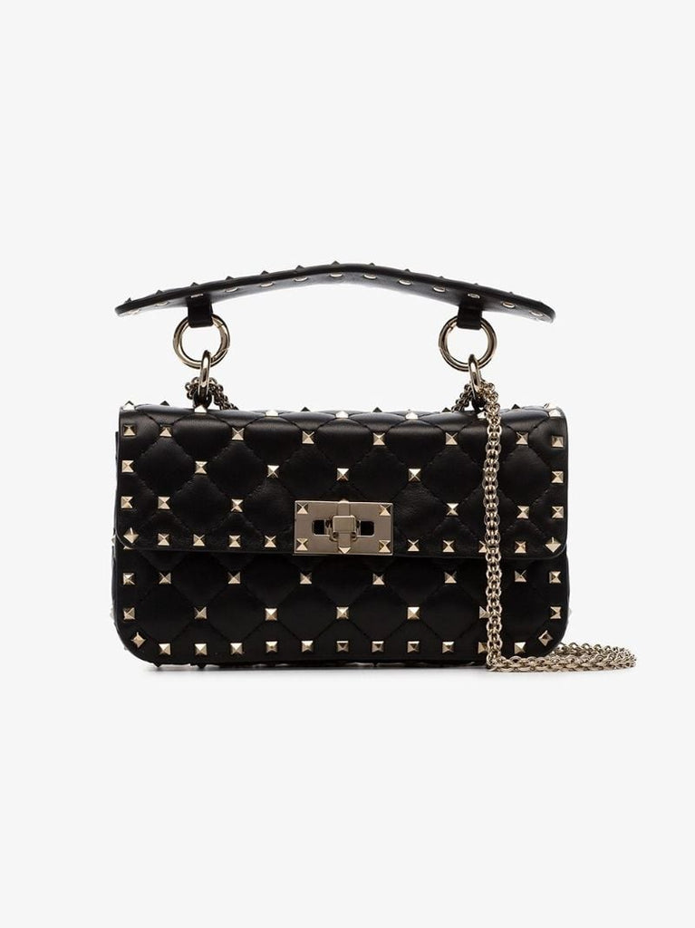 Black Rockstud Spike Small Leather Shoulder Bag