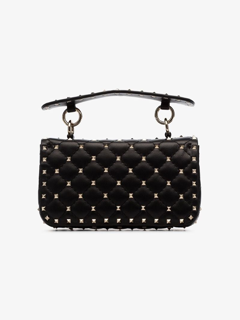 Black Rockstud Spike Small Leather Shoulder Bag