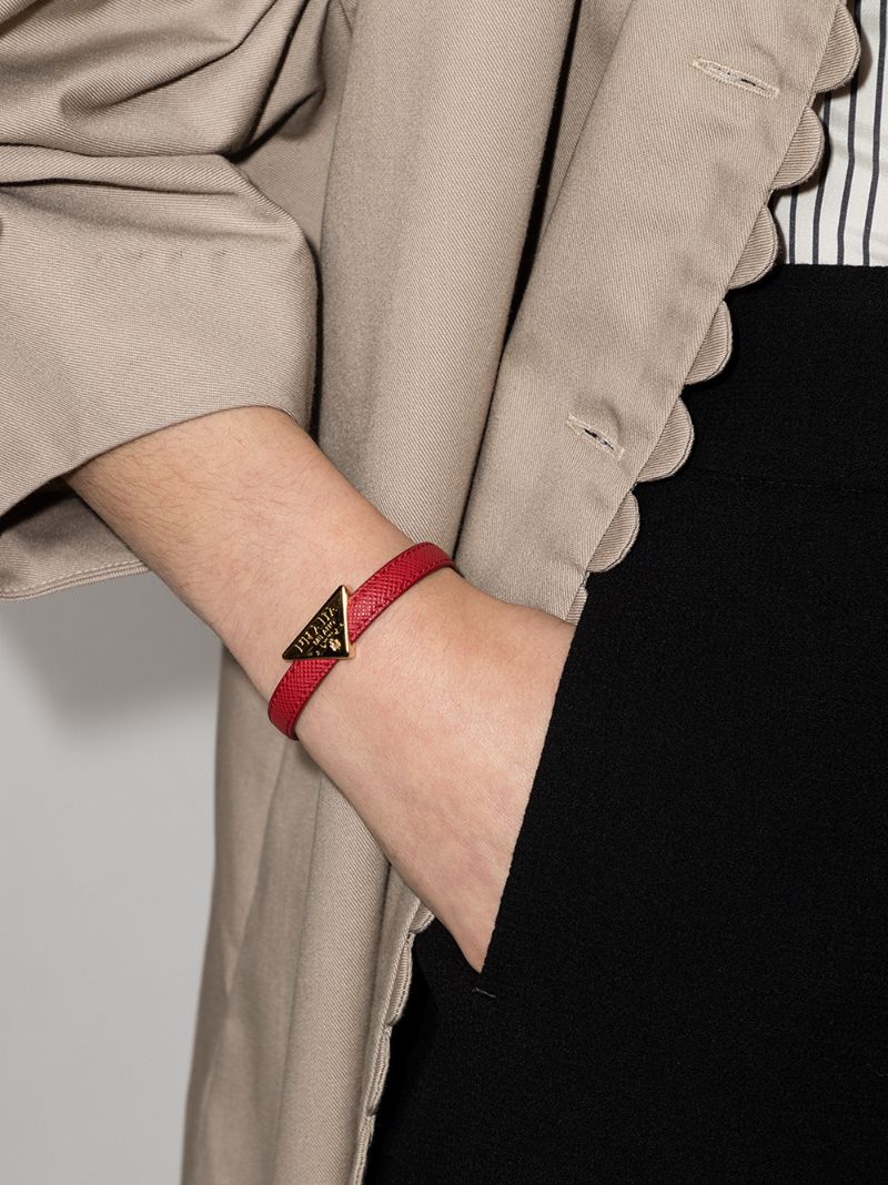 Red Triangle Logo Leather Bracelet