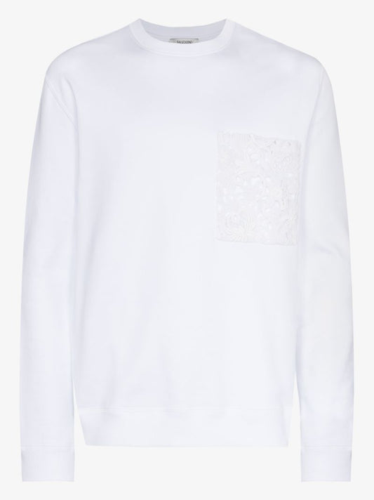 White Logo Print Cotton Sweater