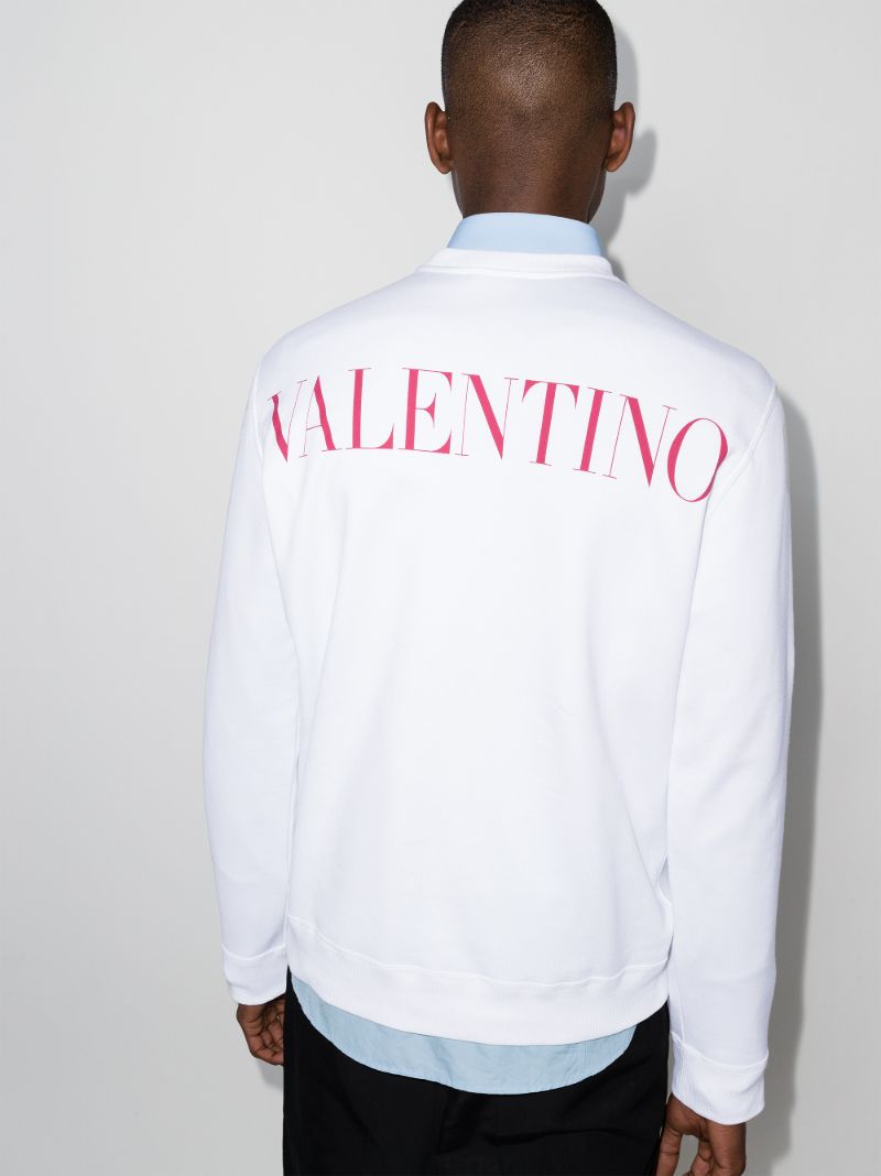 White Logo Print Cotton Sweater