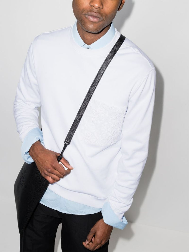 White Logo Print Cotton Sweater