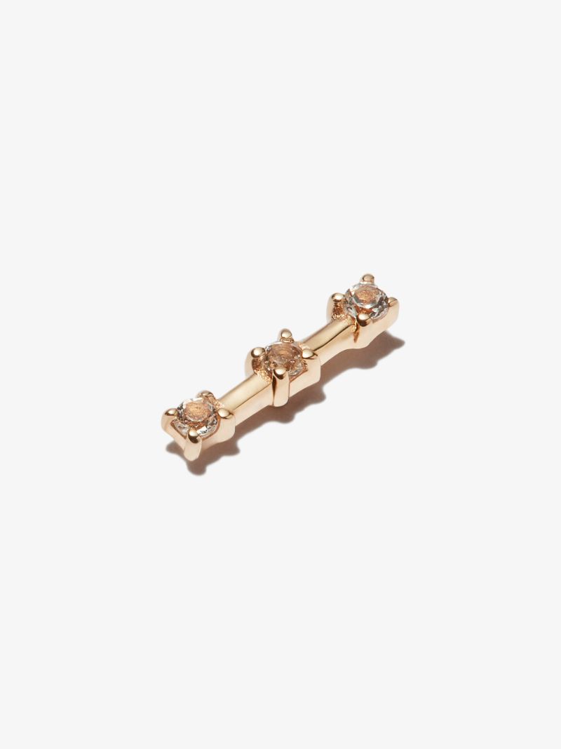 14k Yellow Gold Three Stone Staple Topaz Earring