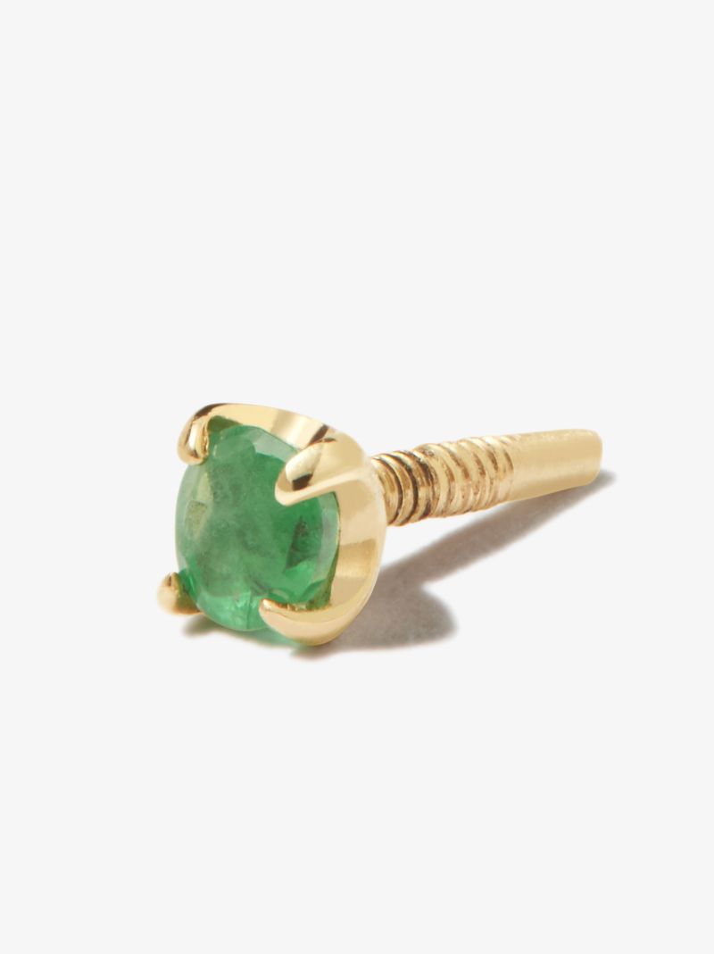 14k Yellow Gold Emerald Single Stud Earring