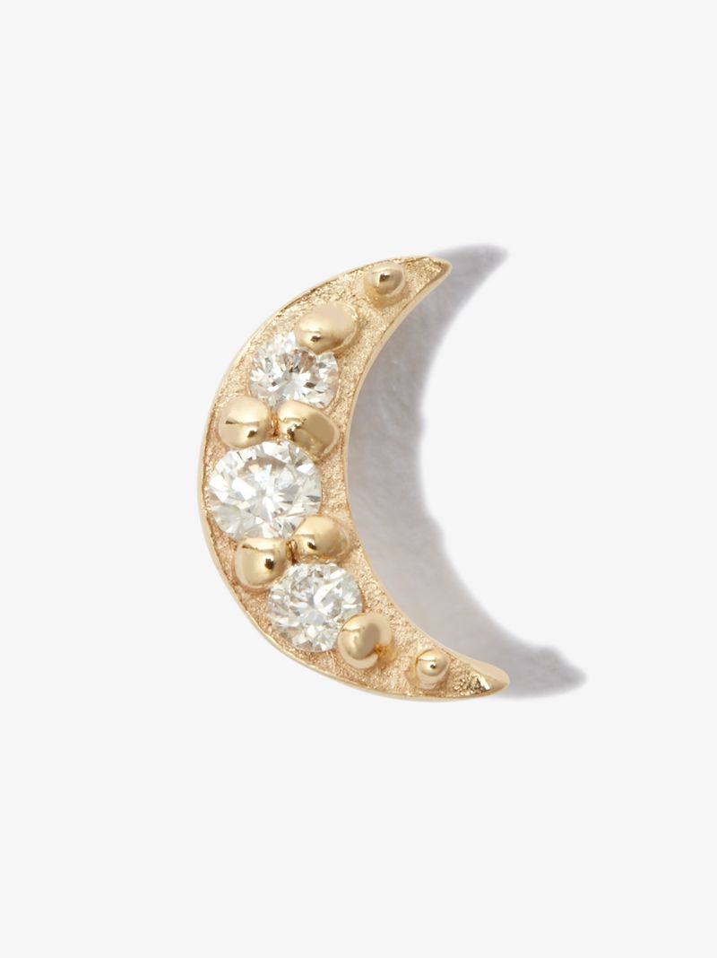 14k Yellow Gold Moon Diamond Earring