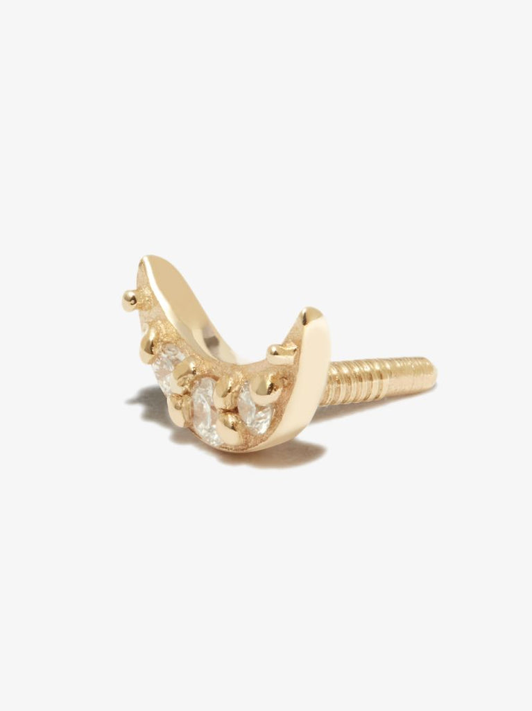 14k Yellow Gold Moon Diamond Earring