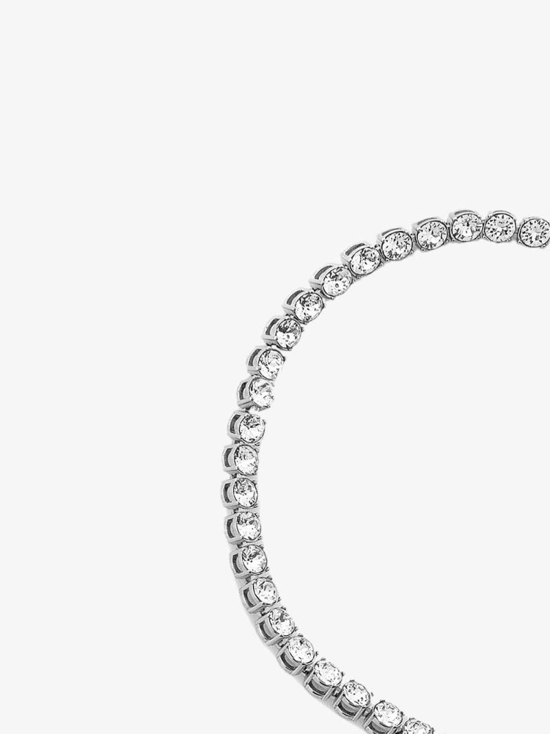 Silver-tone Tennis Crystal Anklet