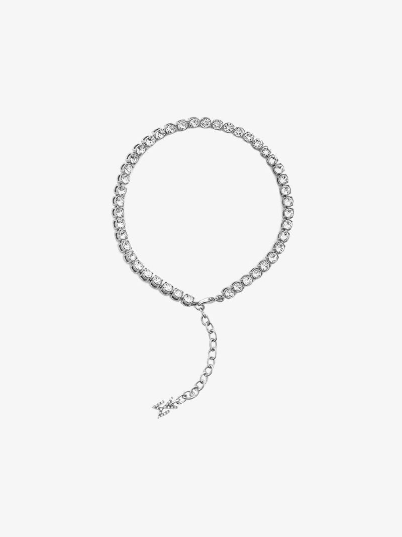 Silver-tone Tennis Crystal Anklet