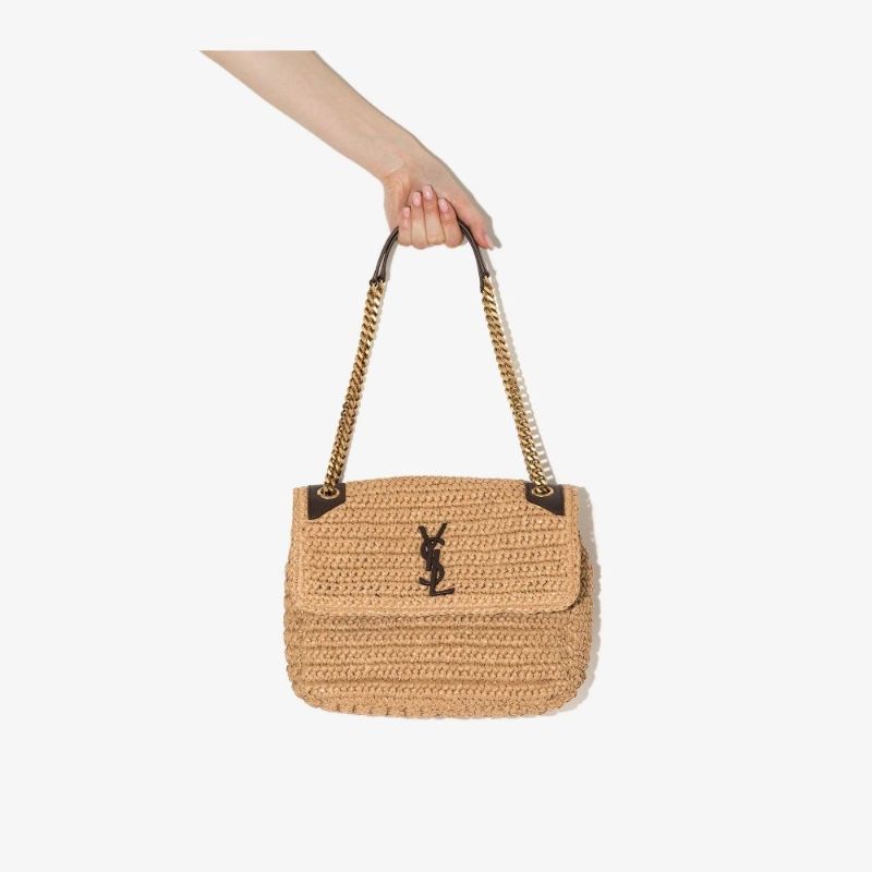 Neutral Niki Medium Raffia Shoulder Bag