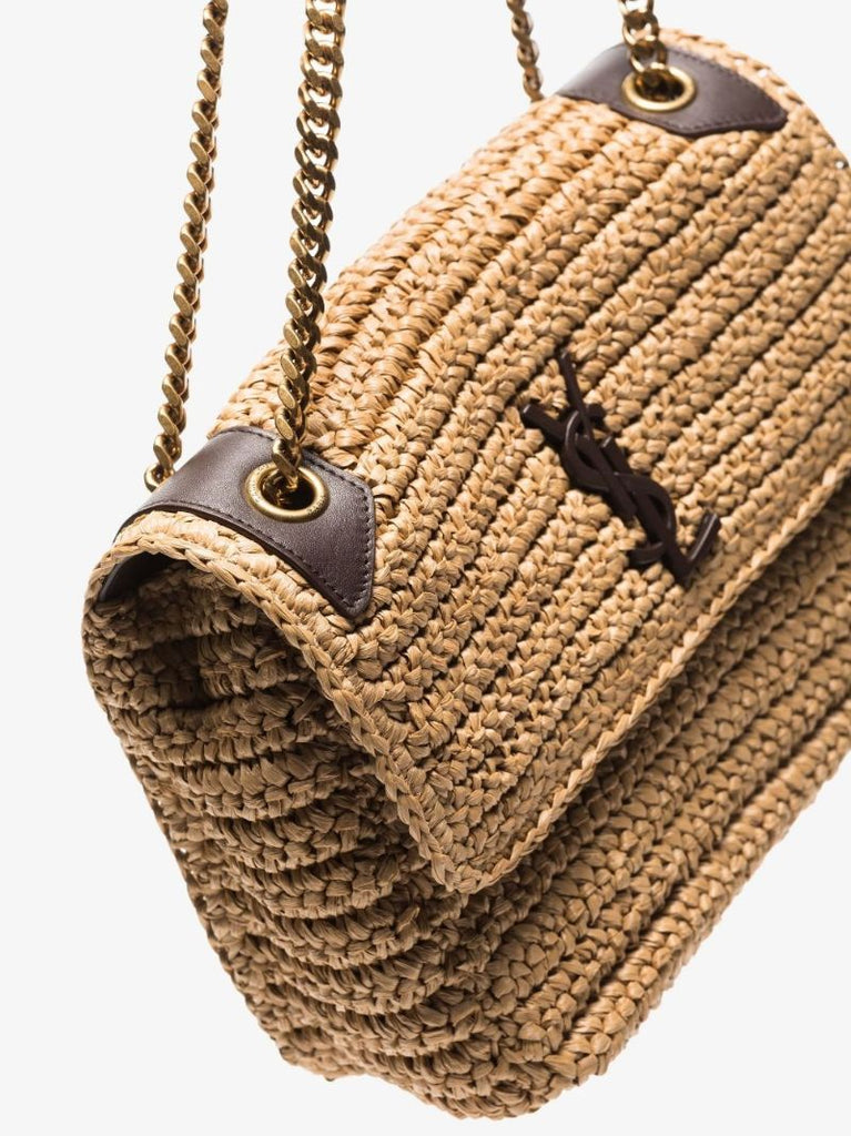 Neutral Niki Medium Raffia Shoulder Bag