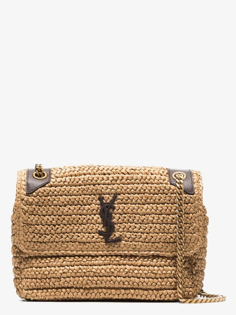 Neutral Niki Medium Raffia Shoulder Bag