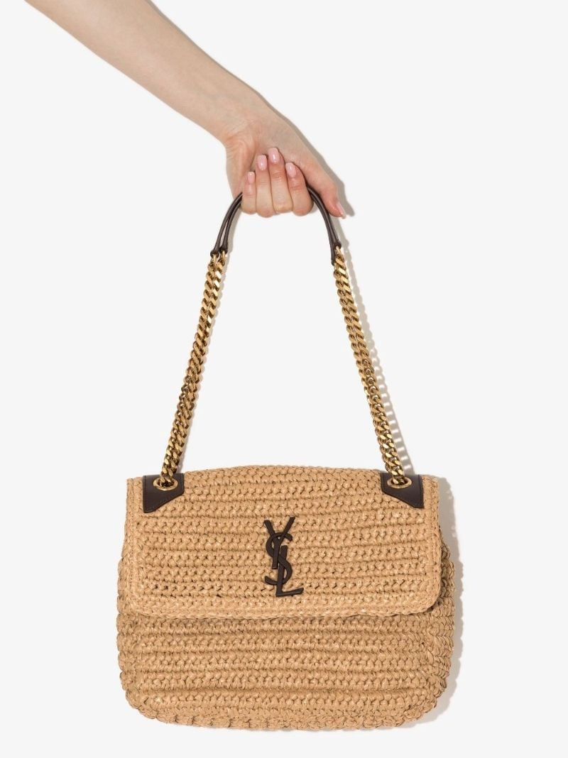 Neutral Niki Medium Raffia Shoulder Bag