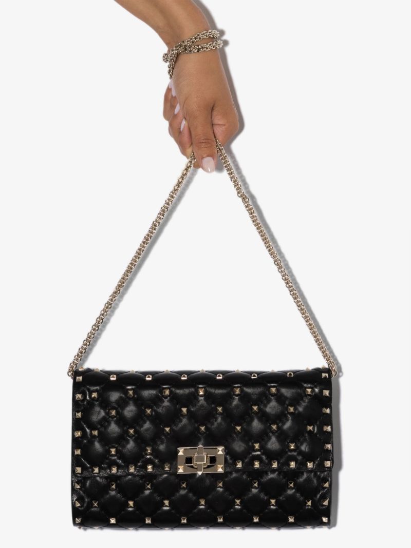 Black Rockstud Leather Clutch Bag