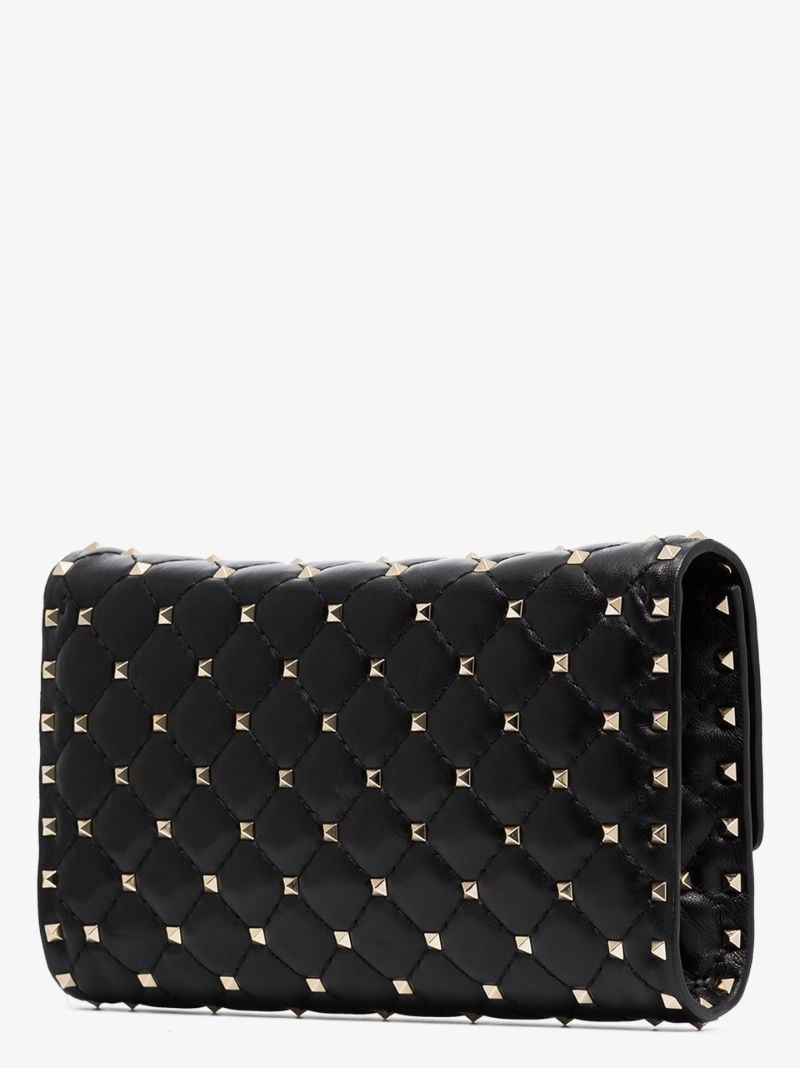 Black Rockstud Leather Clutch Bag