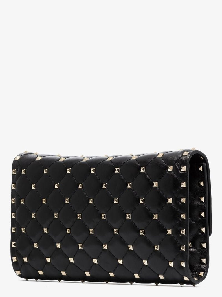 Black Rockstud Leather Clutch Bag