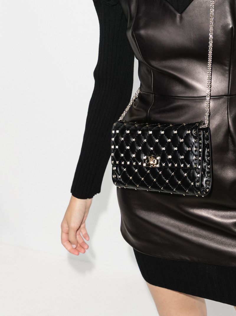 Black Rockstud Leather Clutch Bag