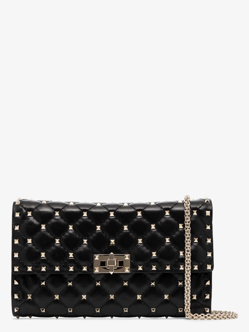 Black Rockstud Leather Clutch Bag