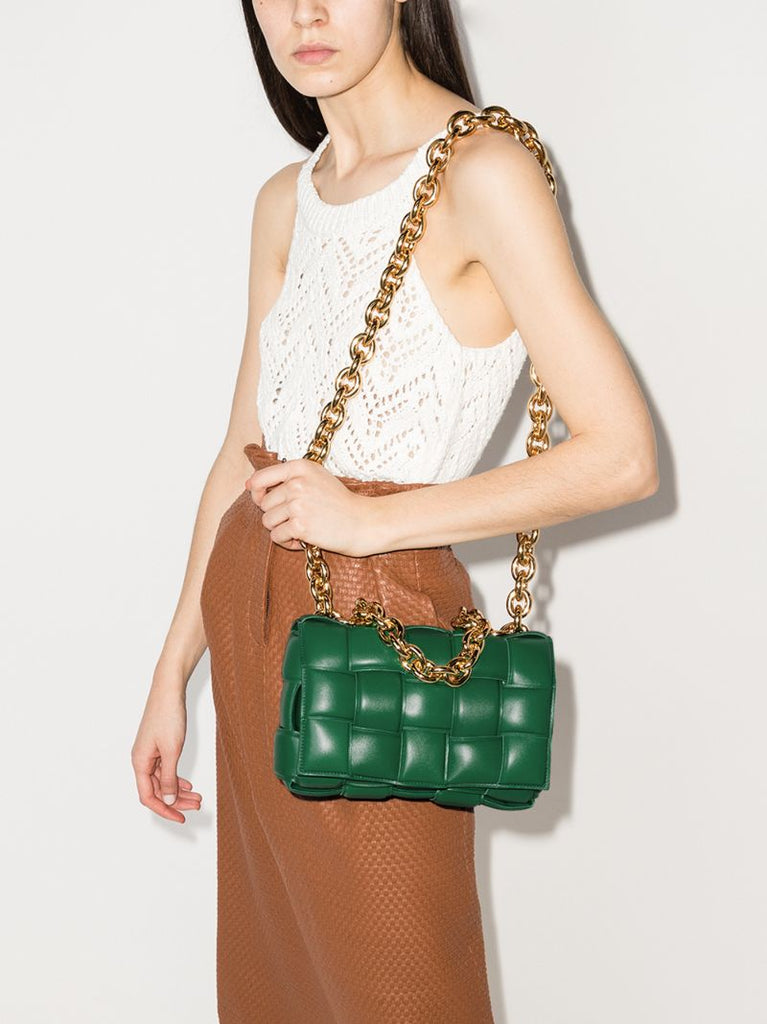 Green the Chain Cassette Leather Shoulder Bag