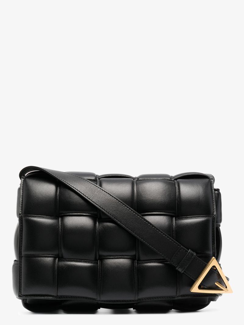 Black Padded Cassette Leather Shoulder Bag
