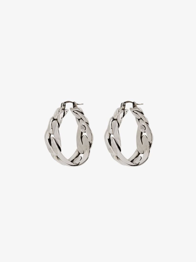 Silver Tone Curb Chain Hoop Earrings