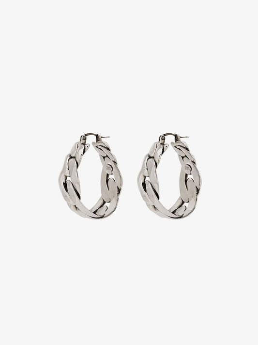 Silver Tone Curb Chain Hoop Earrings