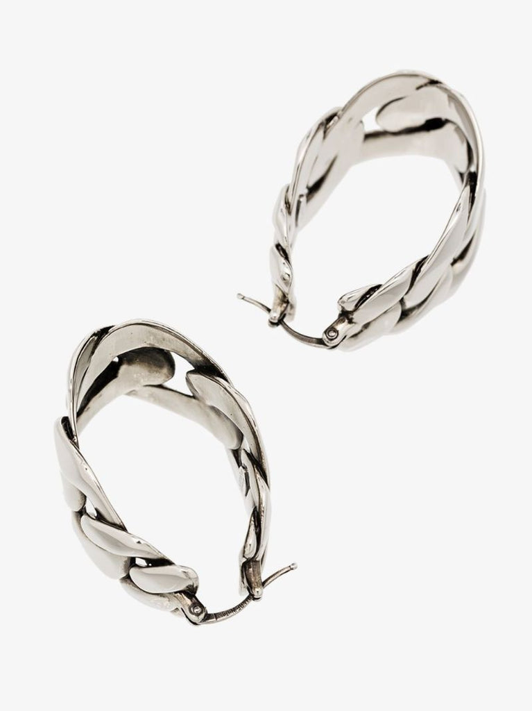 Silver Tone Curb Chain Hoop Earrings