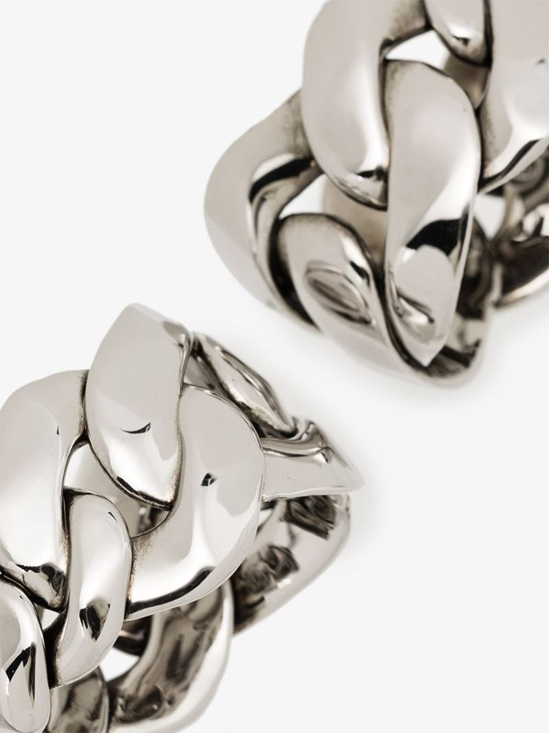 Silver Tone Curb Chain Hoop Earrings