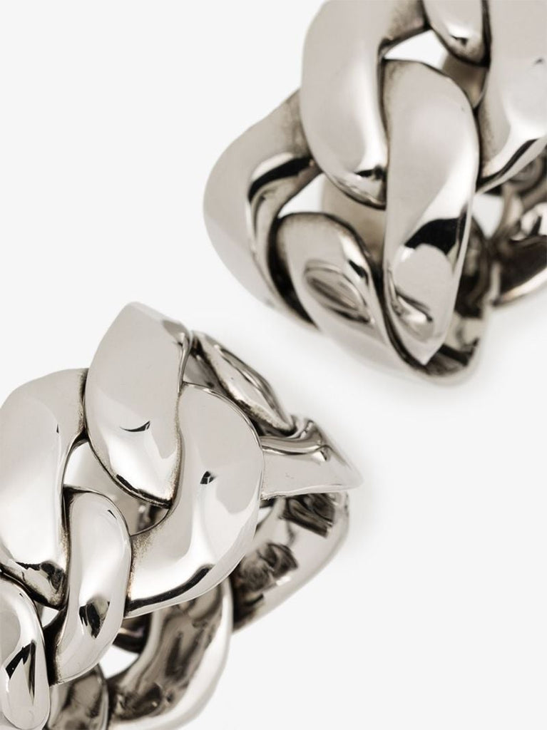 Silver Tone Curb Chain Hoop Earrings
