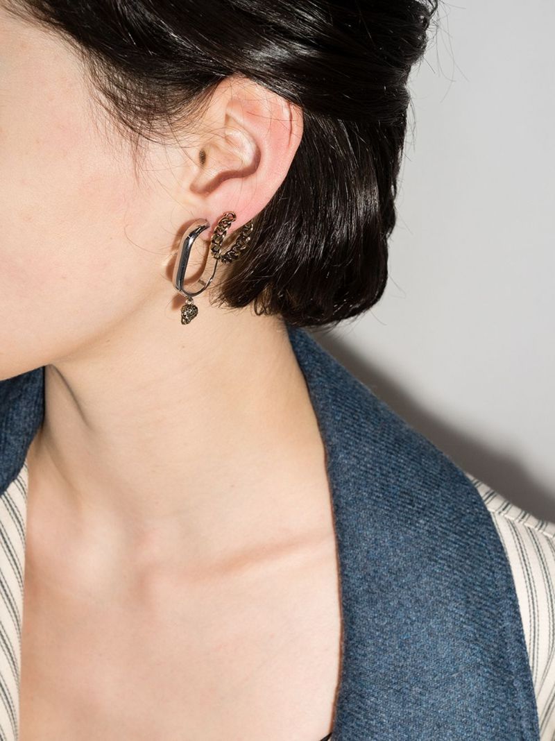 Silver and Gold Tone Chain Skull Earrings