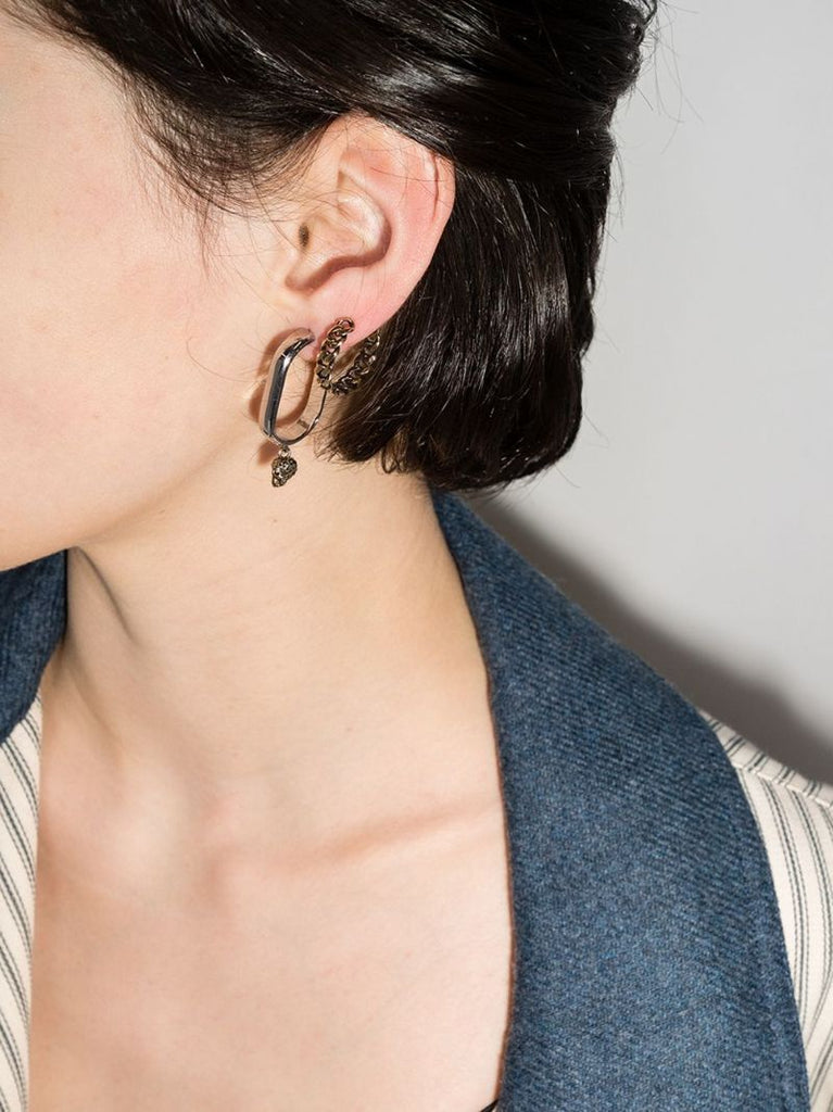 Silver and Gold Tone Chain Skull Earrings