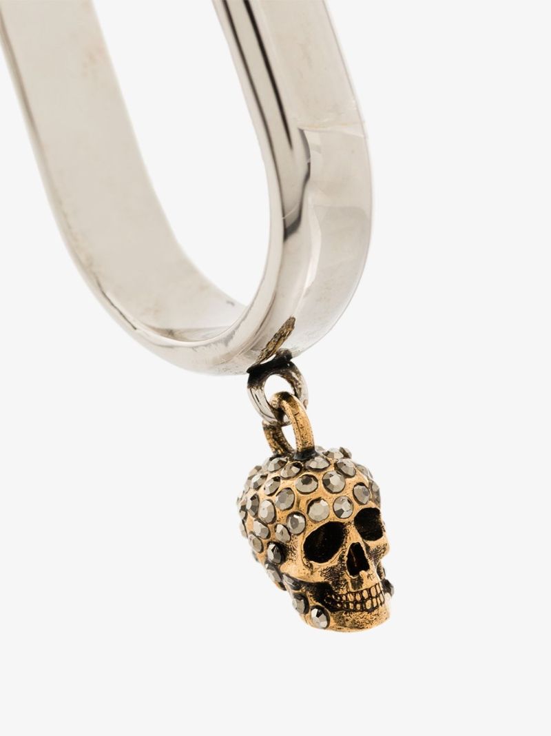 Silver and Gold Tone Chain Skull Earrings