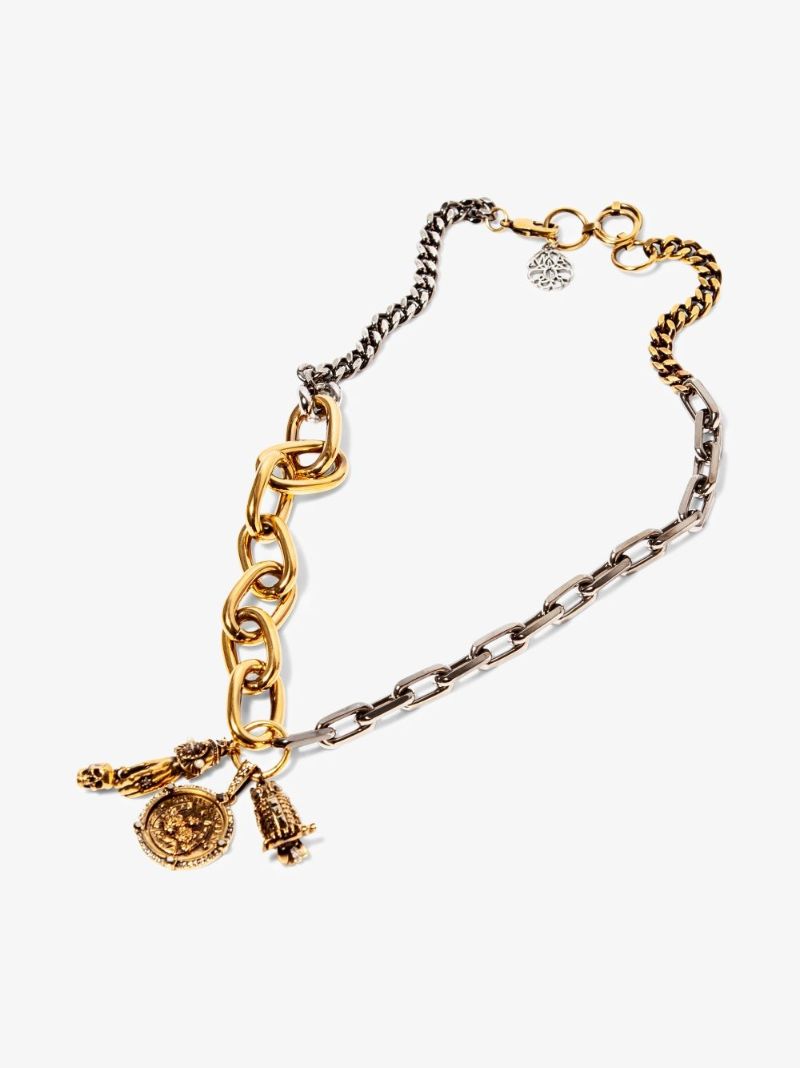 Gold and Silver Tone Chain Charm Necklace