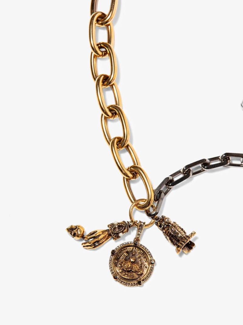 Gold and Silver Tone Chain Charm Necklace